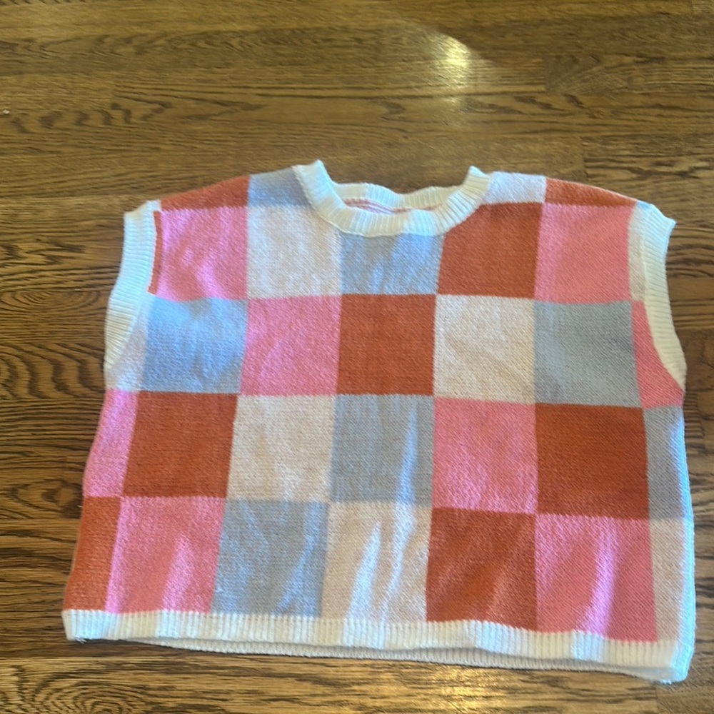 Colorful Checkered Sleeveless Sweater